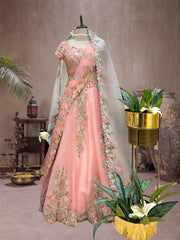 ROSE PINK HAND EMBROIDERED PLACEMENT EMBROIDERY LEHENGA SET