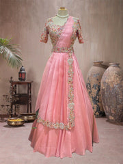 HAND EMBROIDERED LEHENGA SET WITH pleated sash  DUPATTA
