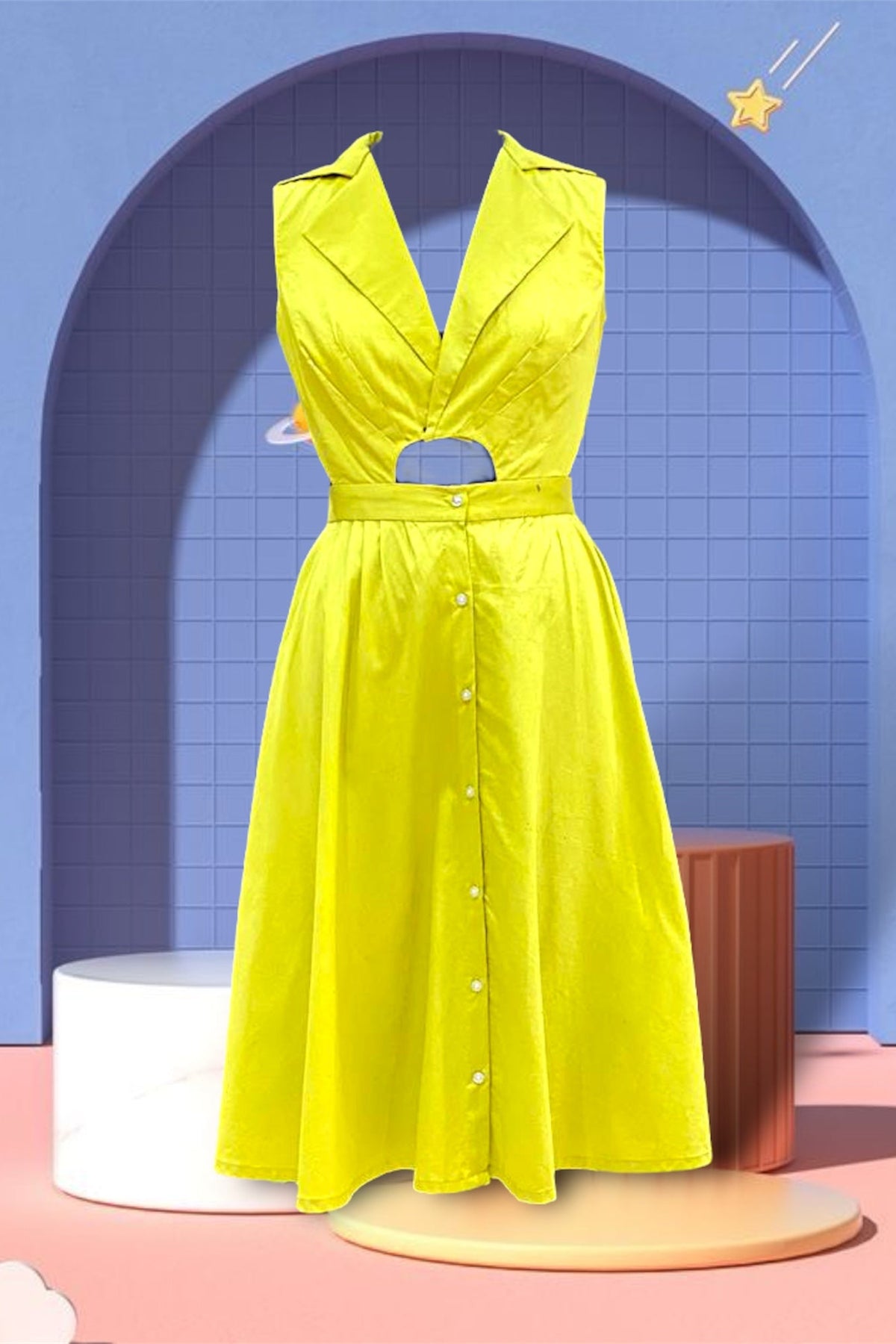 Lime green front cutout collar dress nehhanhata Lime green front cutout collar dress nehhanhata