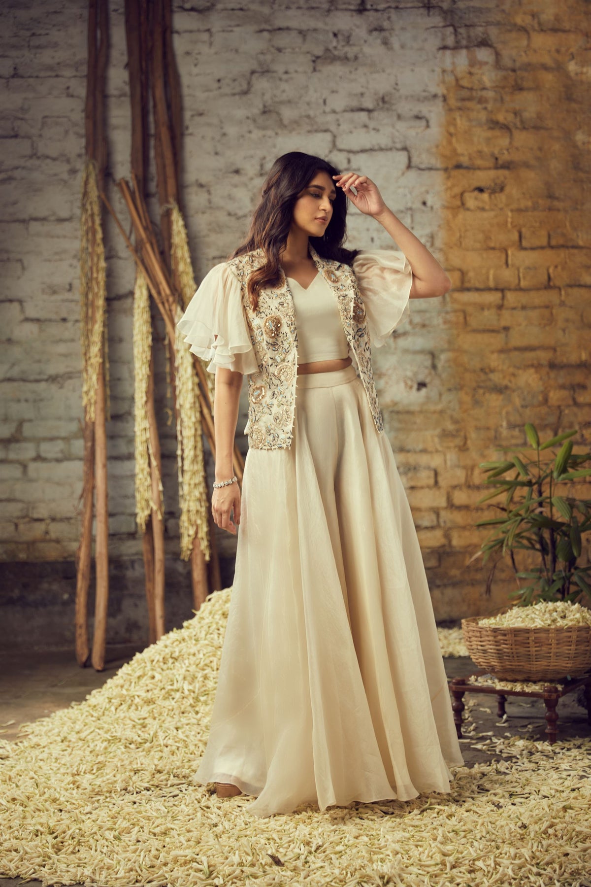 modern sharara dress with jacket "Designer Sharara Set with Jacket & Belt Party & Wedding Wear | Eva The Label"