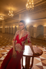 RED CUT OUT JACKET SET